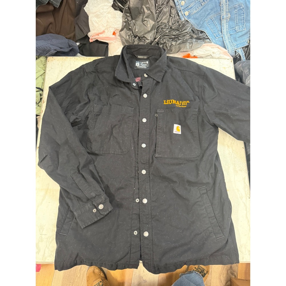 Carhartt Shirt Jacket Mens M Black Excellent Rugged Flex Fleece Lined 105532-N04
